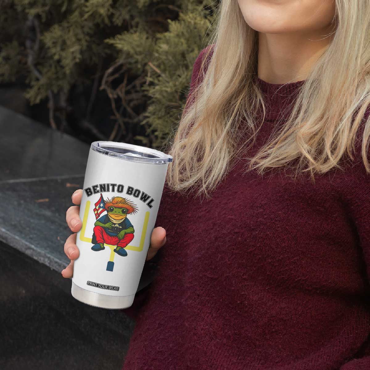 Benito Bowl Coquí Frog Football Tumbler Cup Funny Puerto Rico Flag Game Day Music Fans TS02 Print Your Wear