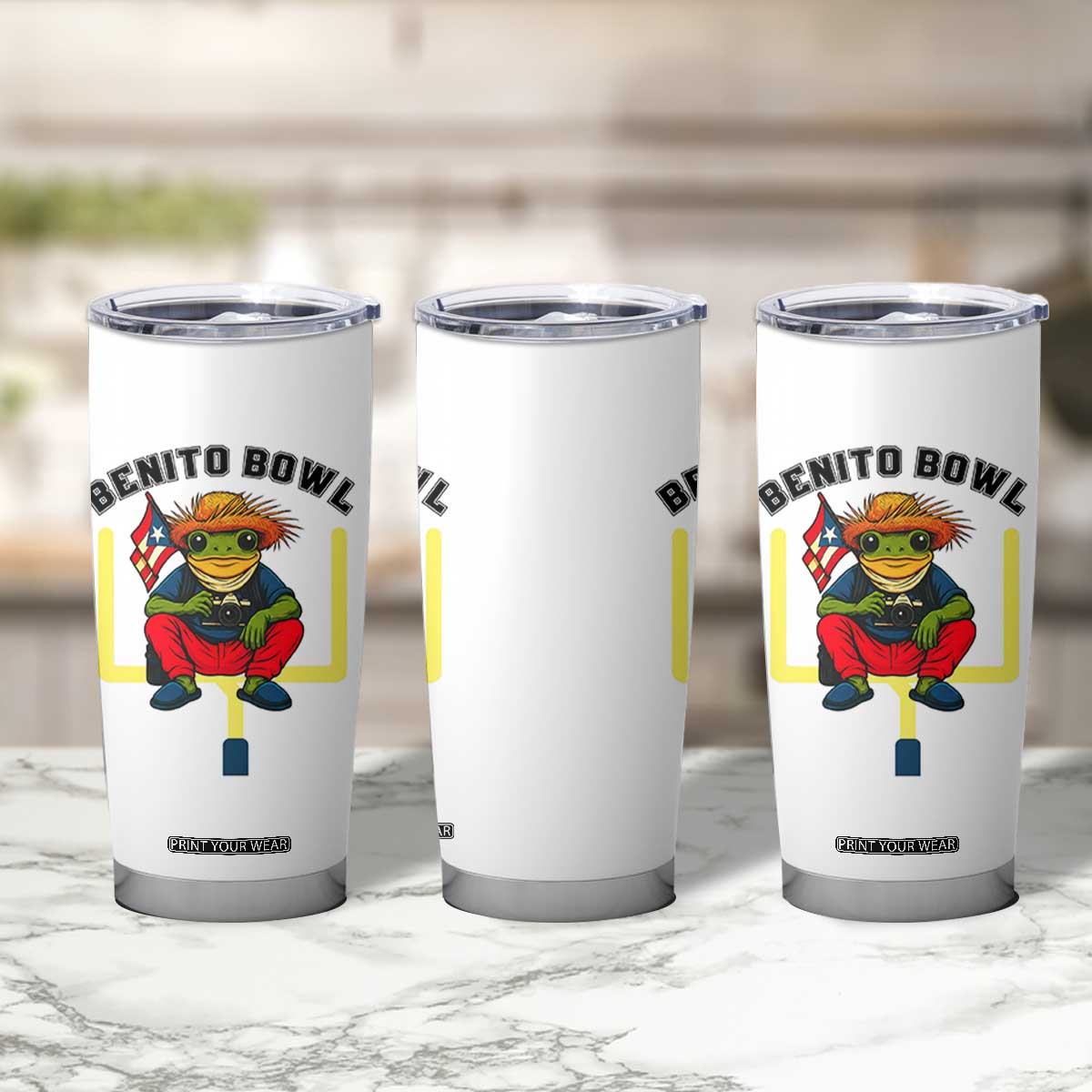 Benito Bowl Coquí Frog Football Tumbler Cup Funny Puerto Rico Flag Game Day Music Fans TS02 Print Your Wear