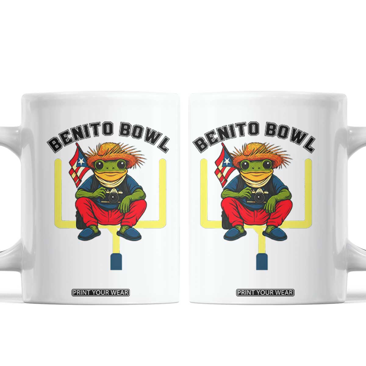 Benito Bowl Coquí Frog Football Coffee Mug Funny Puerto Rico Flag Game Day Music Fans TS02 White Print Your Wear