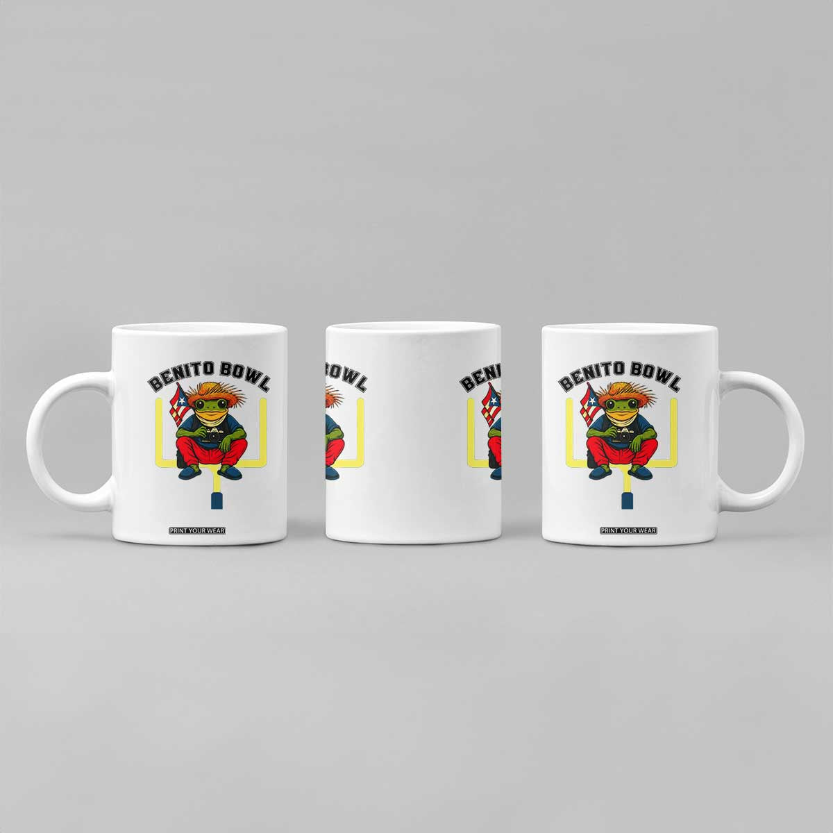 Benito Bowl Coquí Frog Football Coffee Mug Funny Puerto Rico Flag Game Day Music Fans TS02 Print Your Wear