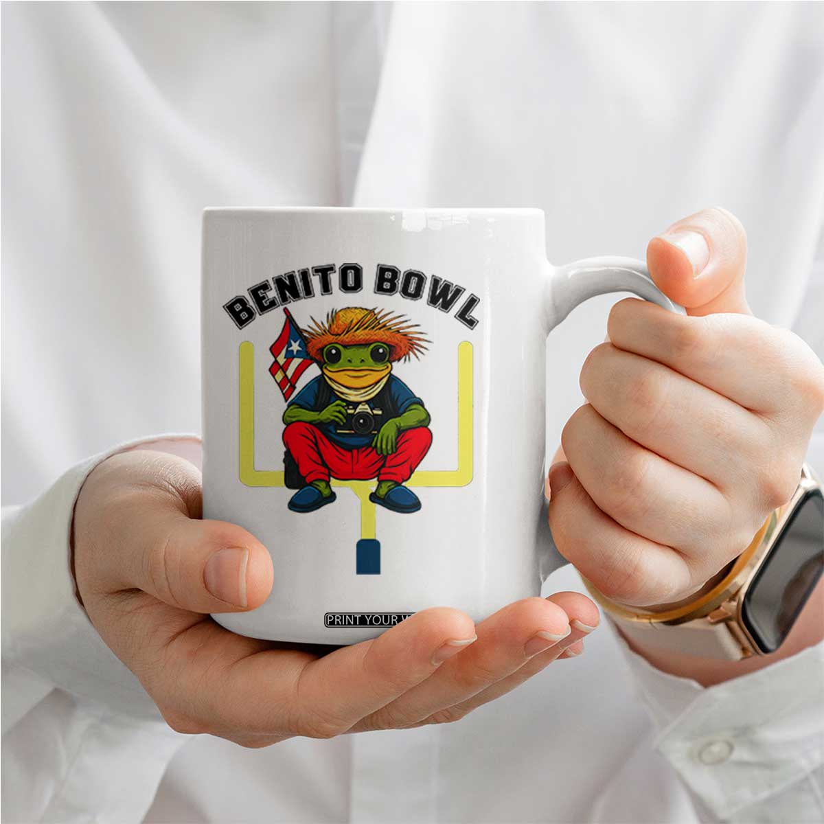 Benito Bowl Coquí Frog Football Coffee Mug Funny Puerto Rico Flag Game Day Music Fans TS02 Print Your Wear