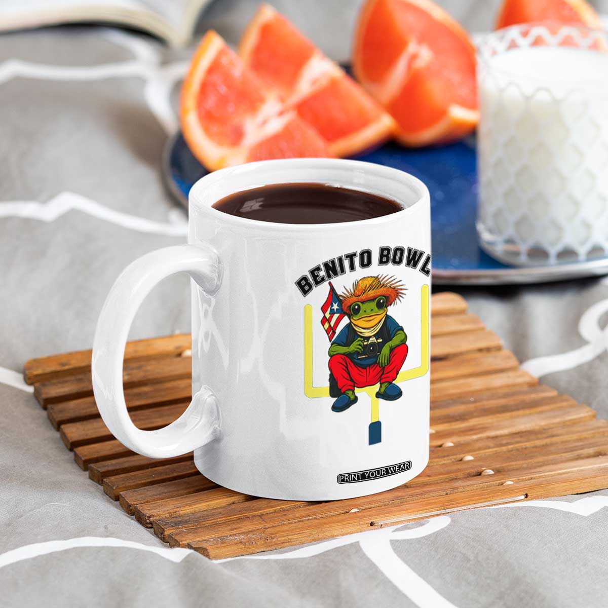 Benito Bowl Coquí Frog Football Coffee Mug Funny Puerto Rico Flag Game Day Music Fans TS02 Print Your Wear