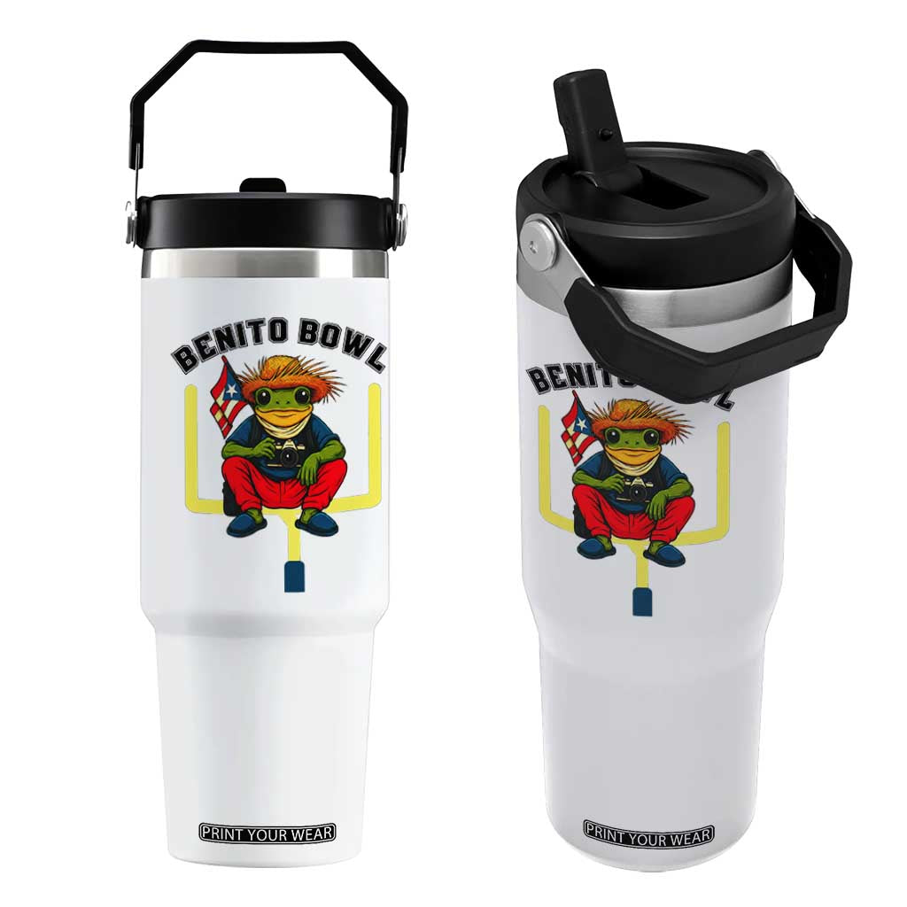 Benito Bowl Coquí Frog Football Flip Straw Tumbler Funny Puerto Rico Flag Game Day Music Fans TS02 One Size: 30 oz White Print Your Wear
