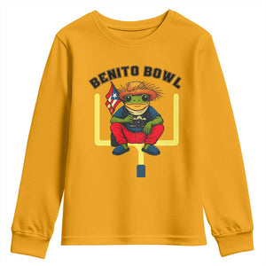 Benito Bowl Coquí Frog Football Youth Sweatshirt Funny Puerto Rico Flag Game Day Music Fans TS02 Gold Print Your Wear