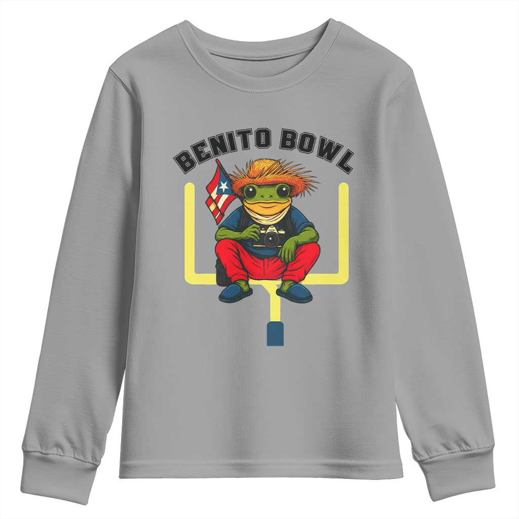 Benito Bowl Coquí Frog Football Youth Sweatshirt Funny Puerto Rico Flag Game Day Music Fans TS02 Sport Gray Print Your Wear
