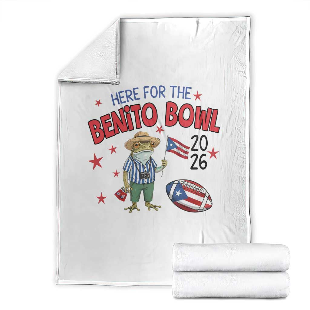 Here for the Benito Bowl 2026 Coquí Frog Throw Blanket Puerto Rican Funny Football Music Fans TS02 White Print Your Wear