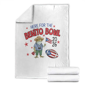 Here for the Benito Bowl 2026 Coquí Frog Throw Blanket Puerto Rican Funny Football Music Fans TS02 White Print Your Wear