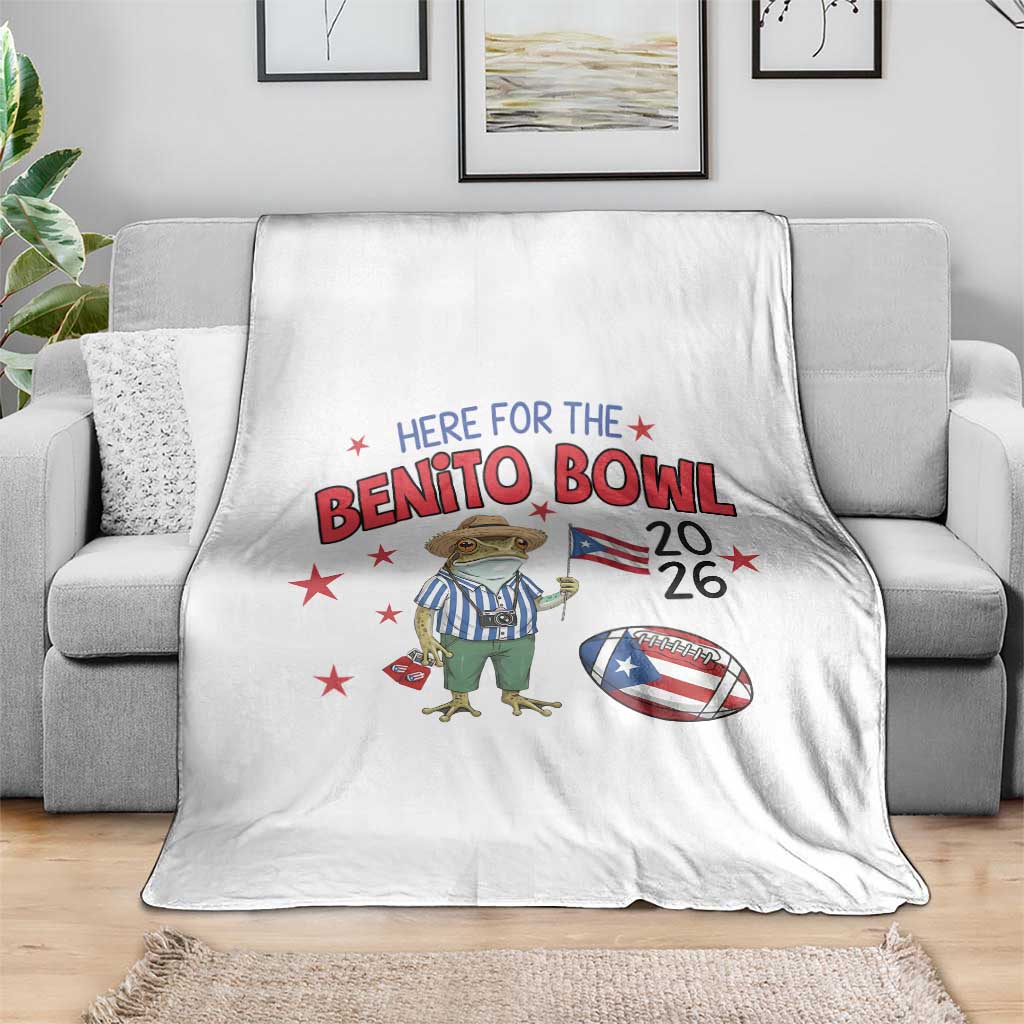Here for the Benito Bowl 2026 Coquí Frog Throw Blanket Puerto Rican Funny Football Music Fans TS02 Print Your Wear