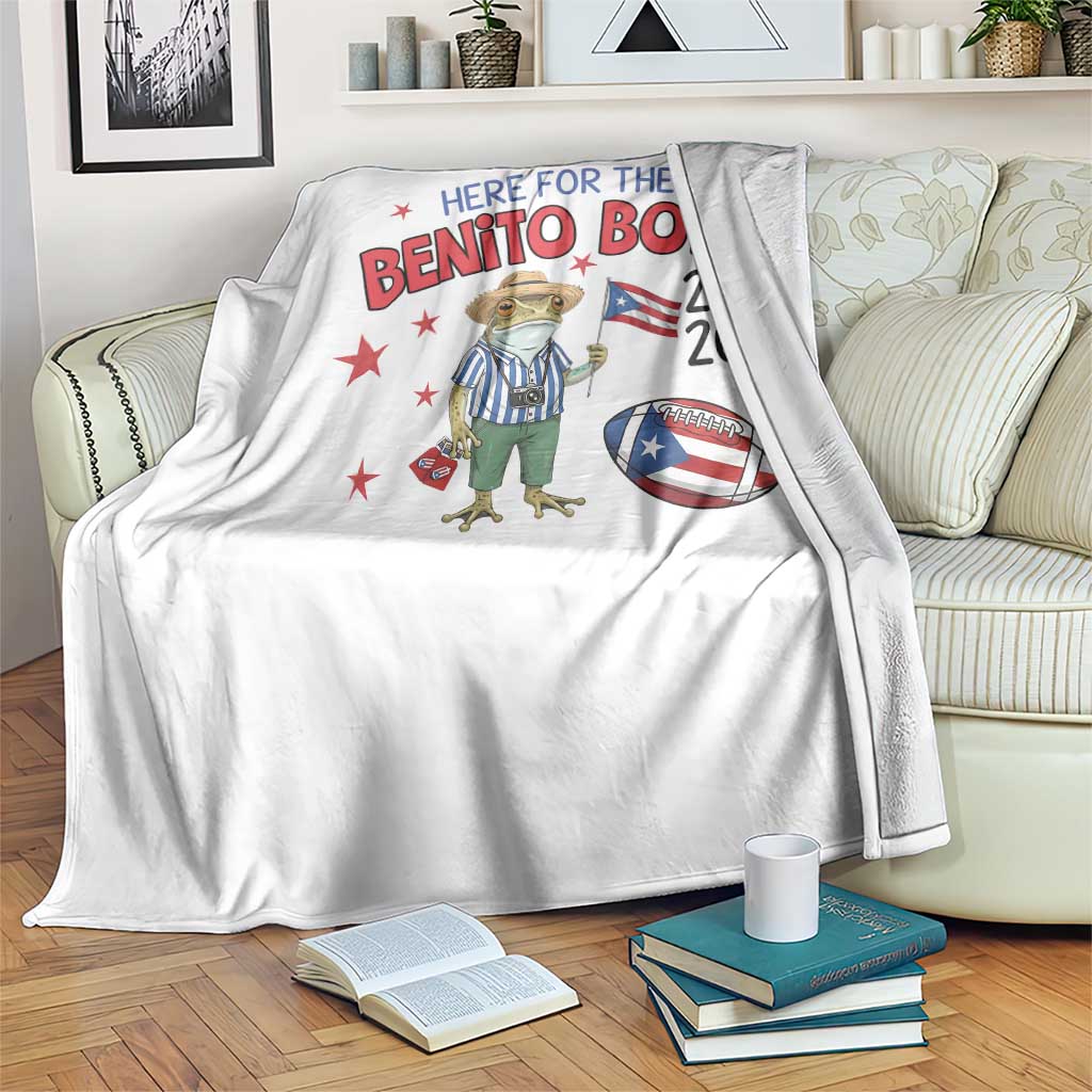 Here for the Benito Bowl 2026 Coquí Frog Throw Blanket Puerto Rican Funny Football Music Fans TS02 Print Your Wear