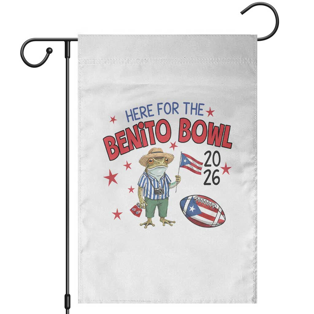 Here for the Benito Bowl 2026 Coquí Frog Garden Flag Puerto Rican Funny Football Music Fans TS02 White Print Your Wear