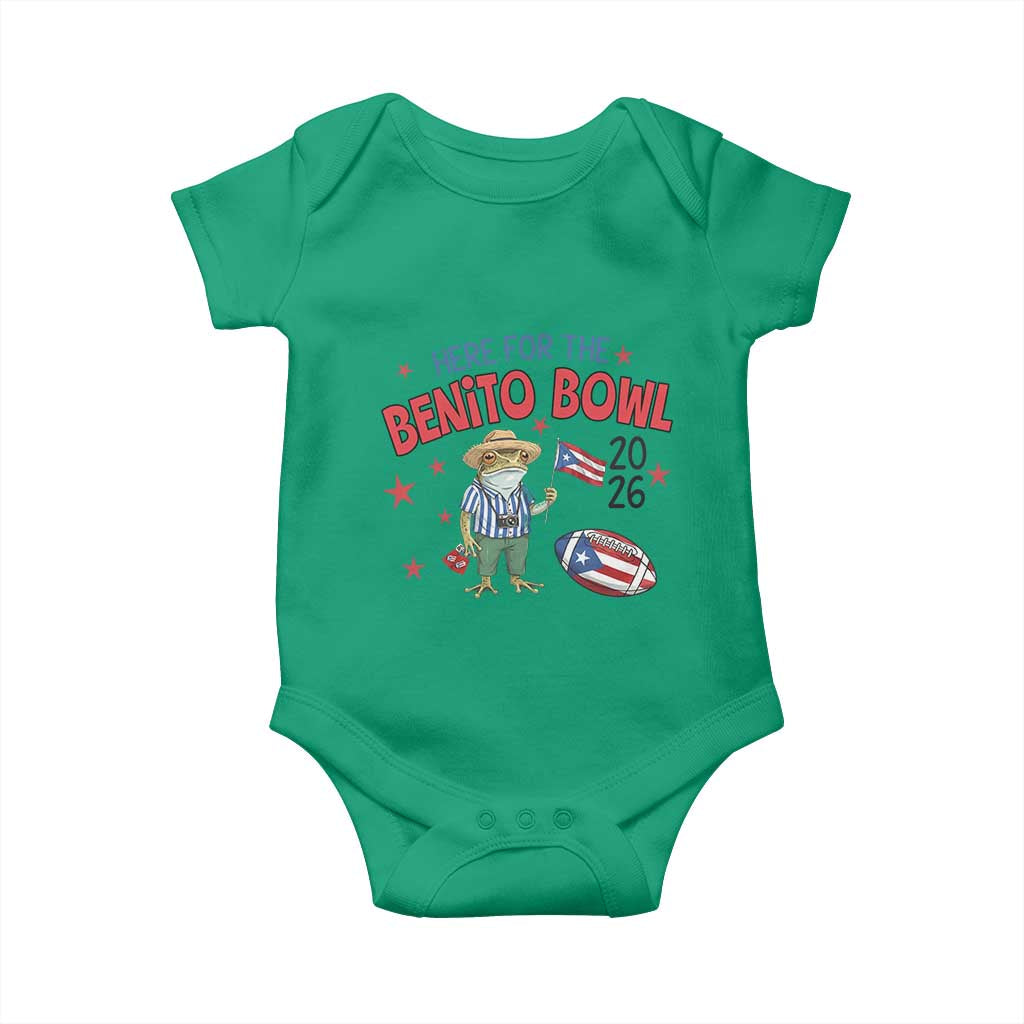 Here for the Benito Bowl 2026 Coquí Frog Baby Onesie Puerto Rican Funny Football Music Fans TS02 Irish Green Print Your Wear