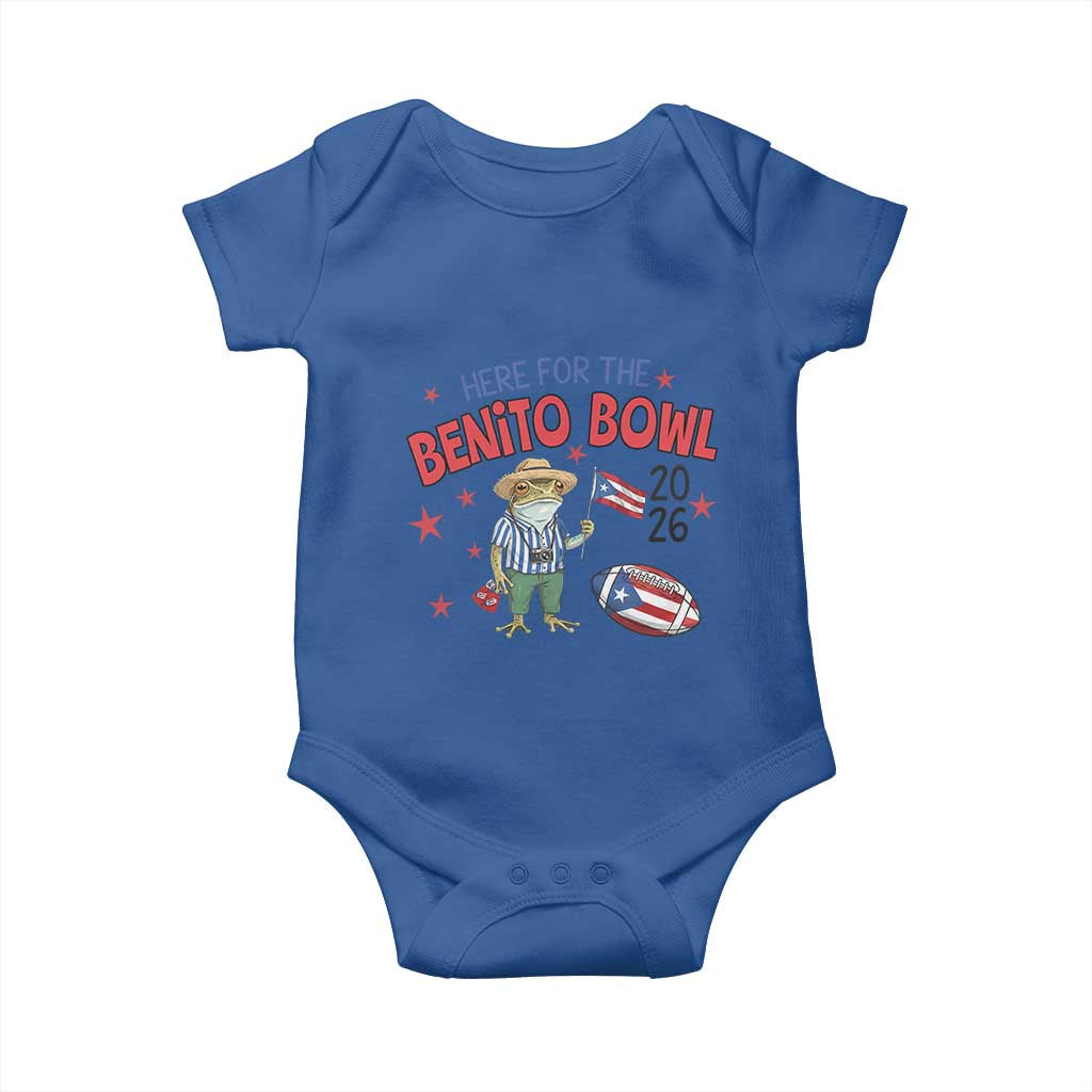 Here for the Benito Bowl 2026 Coquí Frog Baby Onesie Puerto Rican Funny Football Music Fans TS02 Royal Blue Print Your Wear