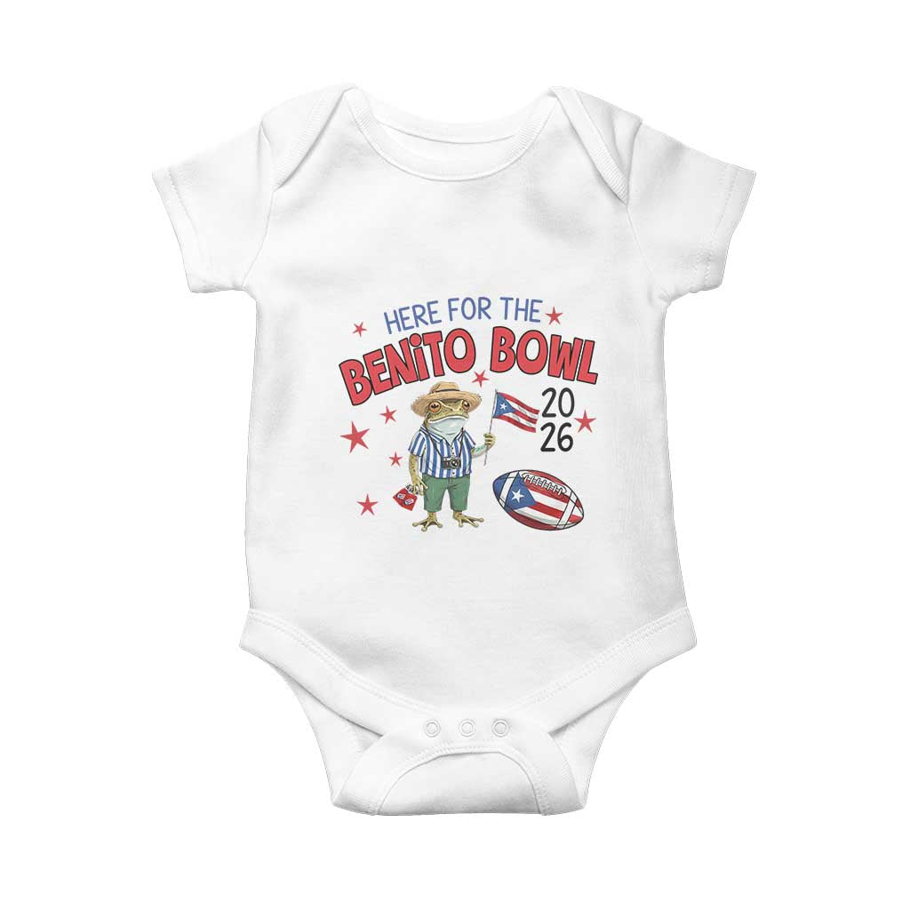 Here for the Benito Bowl 2026 Coquí Frog Baby Onesie Puerto Rican Funny Football Music Fans TS02 White Print Your Wear