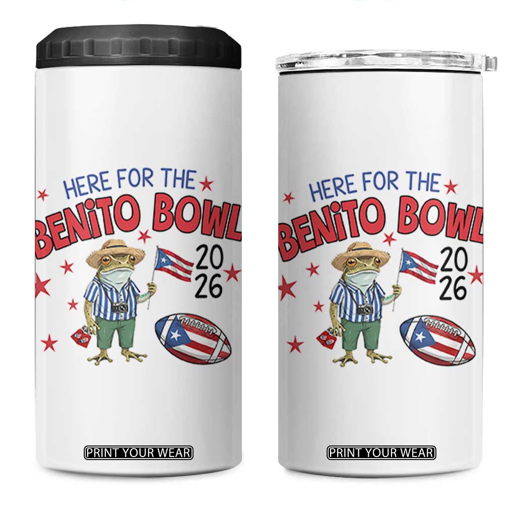 Here for the Benito Bowl 2026 Coquí Frog 4 in 1 Can Cooler Tumbler Puerto Rican Funny Football Music Fans TS02 One Size: 16 oz White Print Your Wear