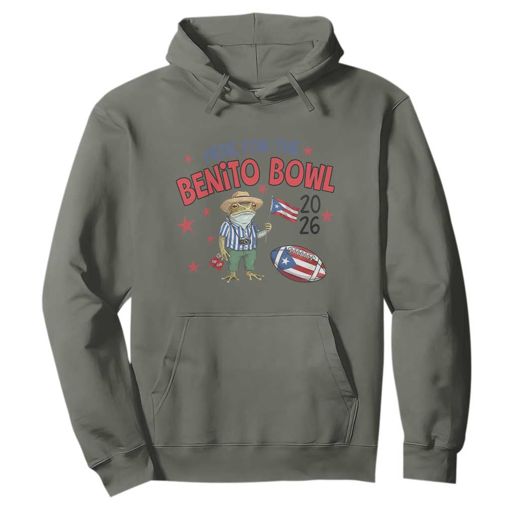 Here for the Benito Bowl 2026 Coquí Frog Hoodie Puerto Rican Funny Football Music Fans TS02 Military Green Print Your Wear