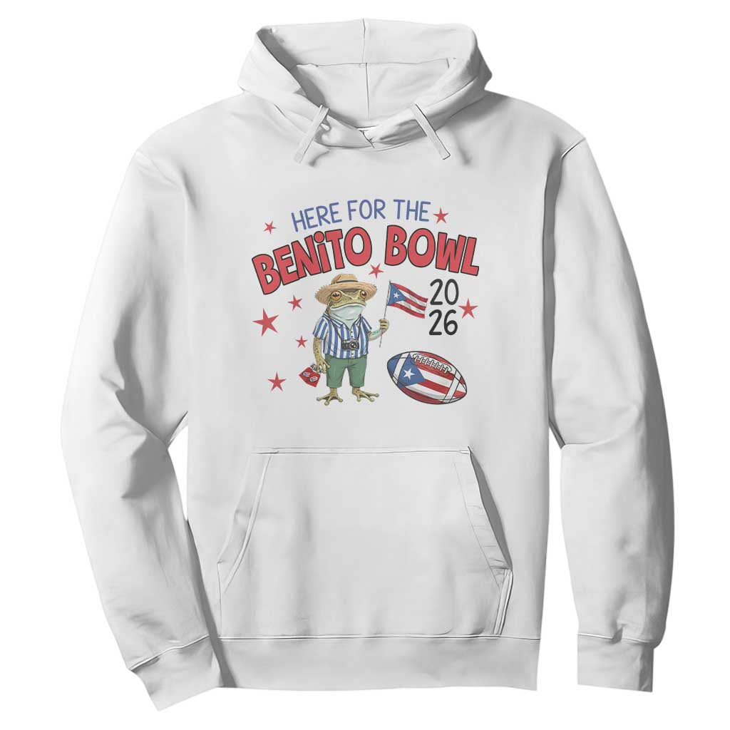 Here for the Benito Bowl 2026 Coquí Frog Hoodie Puerto Rican Funny Football Music Fans TS02 White Print Your Wear
