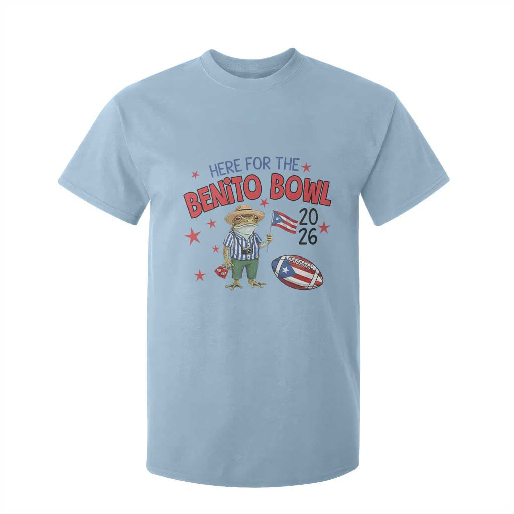 Here for the Benito Bowl 2026 Coquí Frog T Shirt For Kid Puerto Rican Funny Football Music Fans TS02 Light Blue Print Your Wear