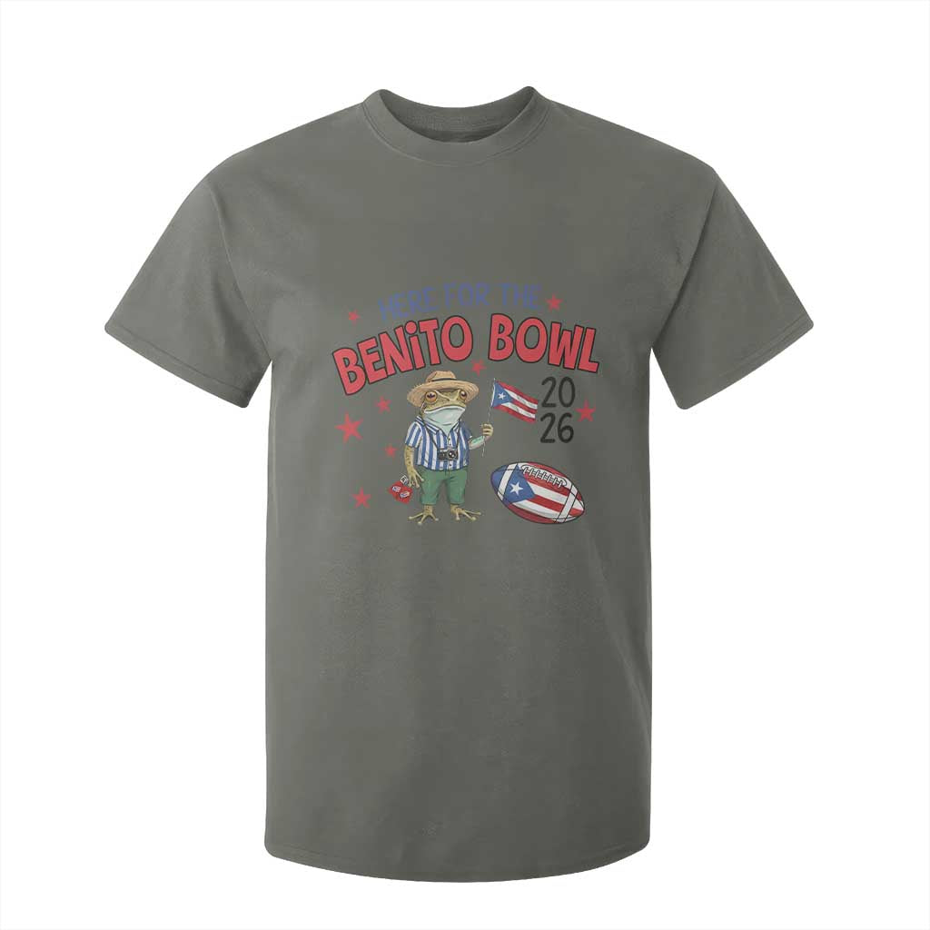 Here for the Benito Bowl 2026 Coquí Frog T Shirt For Kid Puerto Rican Funny Football Music Fans TS02 Military Green Print Your Wear