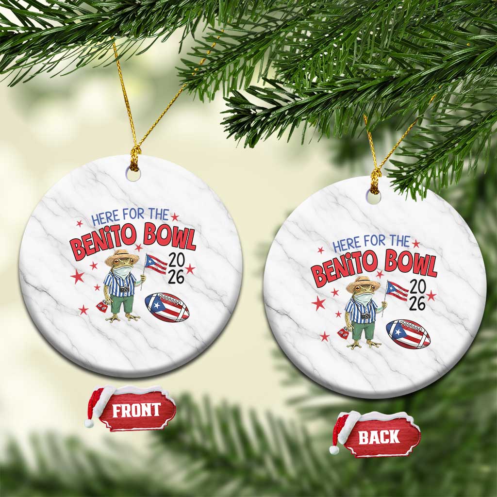 Here for the Benito Bowl 2026 Coquí Frog Ceramic Ornament Puerto Rican Funny Football Music Fans TS02 1pc White Marble Print Your Wear