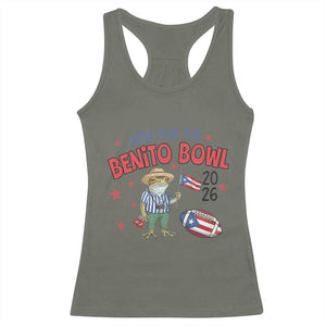 Here for the Benito Bowl 2026 Coquí Frog Racerback Tank Top Puerto Rican Funny Football Music Fans TS02 Military Green Print Your Wear