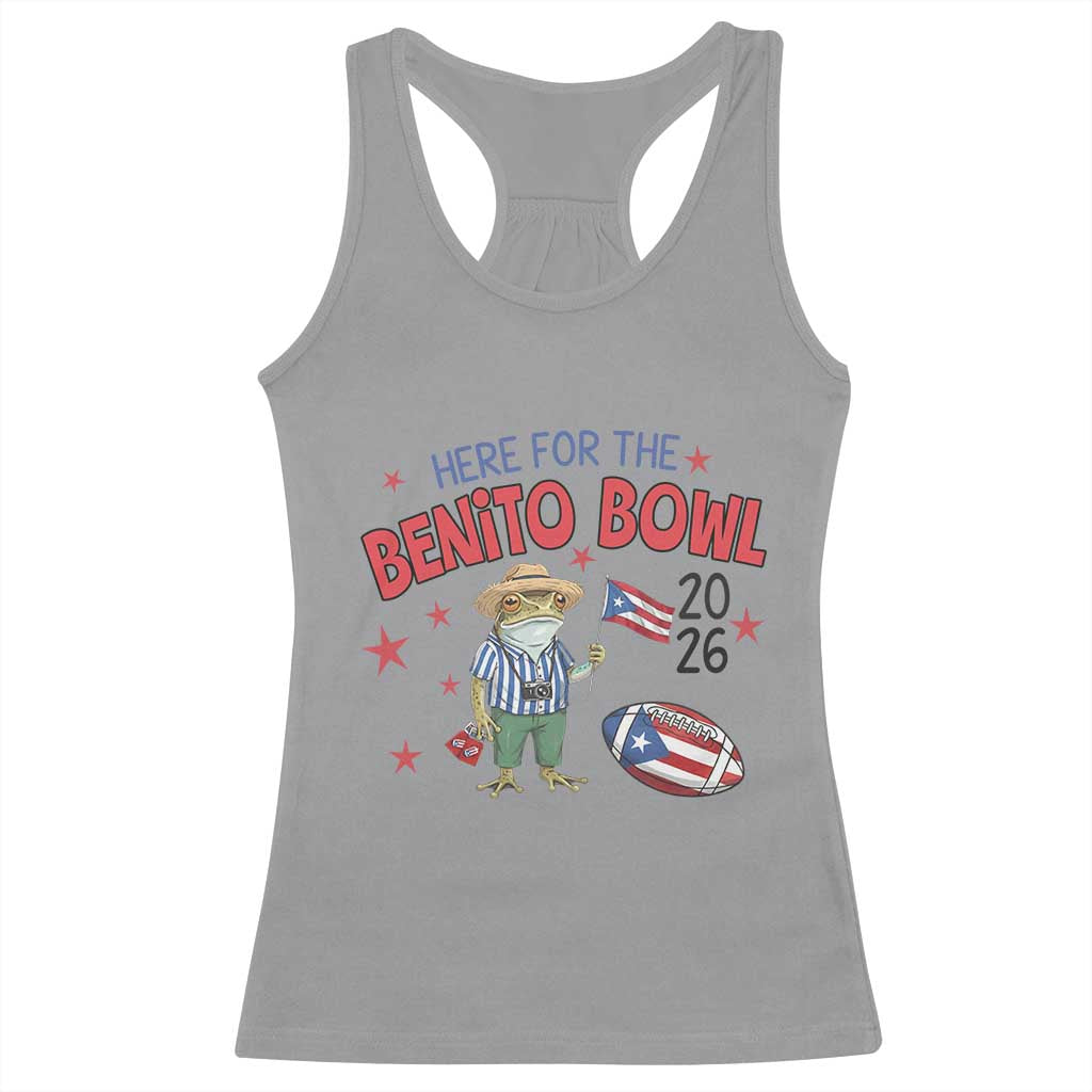 Here for the Benito Bowl 2026 Coquí Frog Racerback Tank Top Puerto Rican Funny Football Music Fans TS02 Sport Gray Print Your Wear