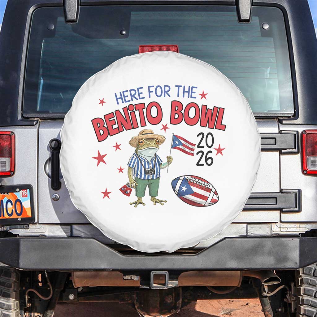 Here for the Benito Bowl 2026 Coquí Frog Spare Tire Cover Puerto Rican Funny Football Music Fans TS02 No hole White Print Your Wear
