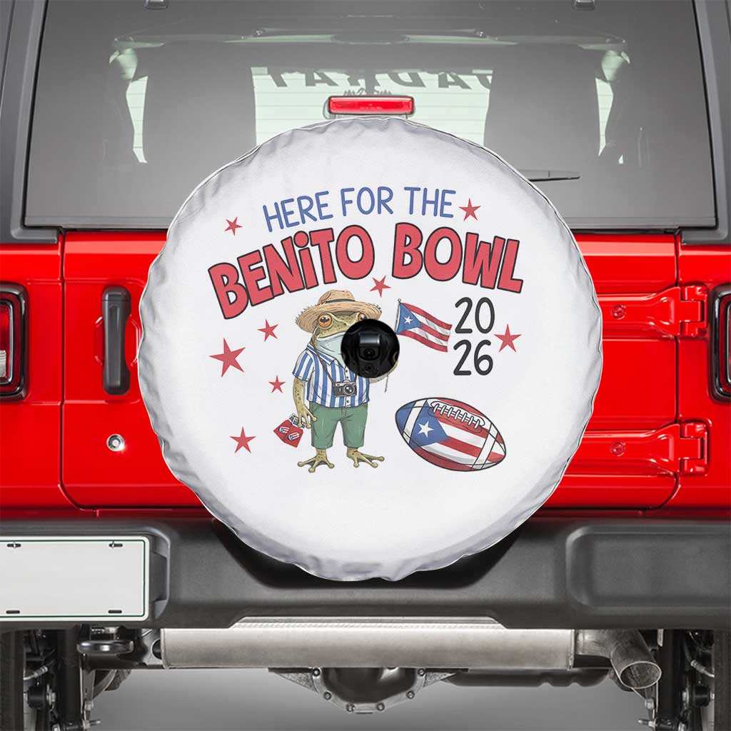 Here for the Benito Bowl 2026 Coquí Frog Spare Tire Cover Puerto Rican Funny Football Music Fans TS02 White Print Your Wear