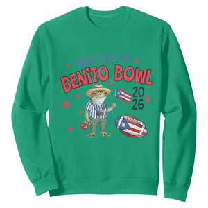 Here for the Benito Bowl 2026 Coquí Frog Sweatshirt Puerto Rican Funny Football Music Fans TS02 Irish Green Print Your Wear