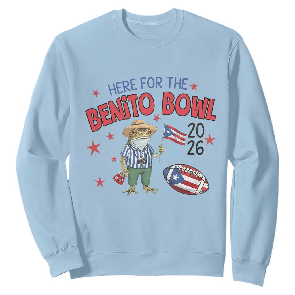 Here for the Benito Bowl 2026 Coquí Frog Sweatshirt Puerto Rican Funny Football Music Fans TS02 Light Blue Print Your Wear