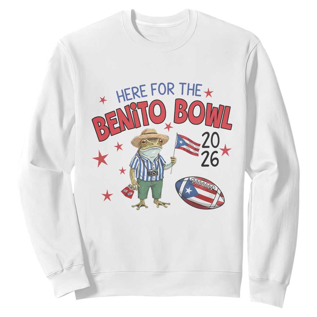 Here for the Benito Bowl 2026 Coquí Frog Sweatshirt Puerto Rican Funny Football Music Fans TS02 White Print Your Wear