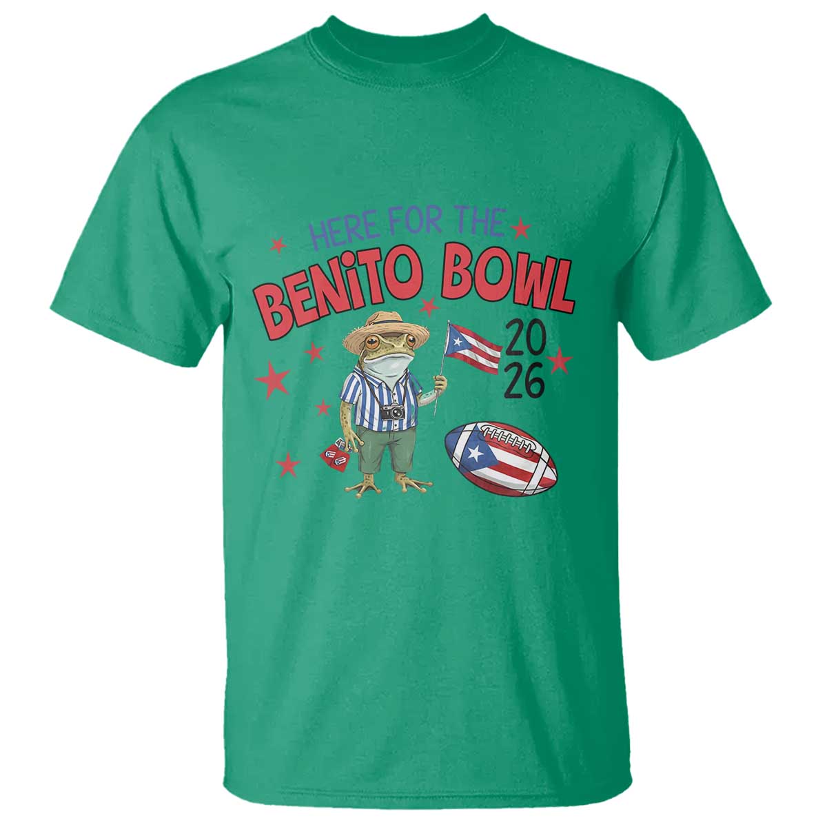 Here for the Benito Bowl 2026 Coquí Frog T Shirt Puerto Rican Funny Football Music Fans TS02 Irish Green Print Your Wear