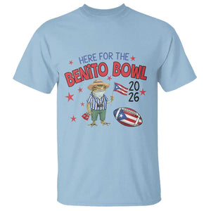 Here for the Benito Bowl 2026 Coquí Frog T Shirt Puerto Rican Funny Football Music Fans TS02 Light Blue Print Your Wear
