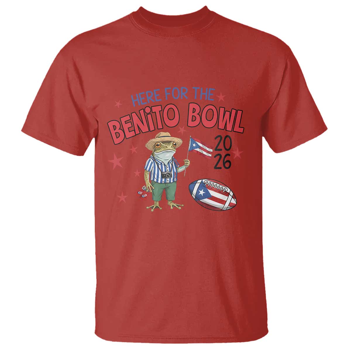 Here for the Benito Bowl 2026 Coquí Frog T Shirt Puerto Rican Funny Football Music Fans TS02 Red Print Your Wear
