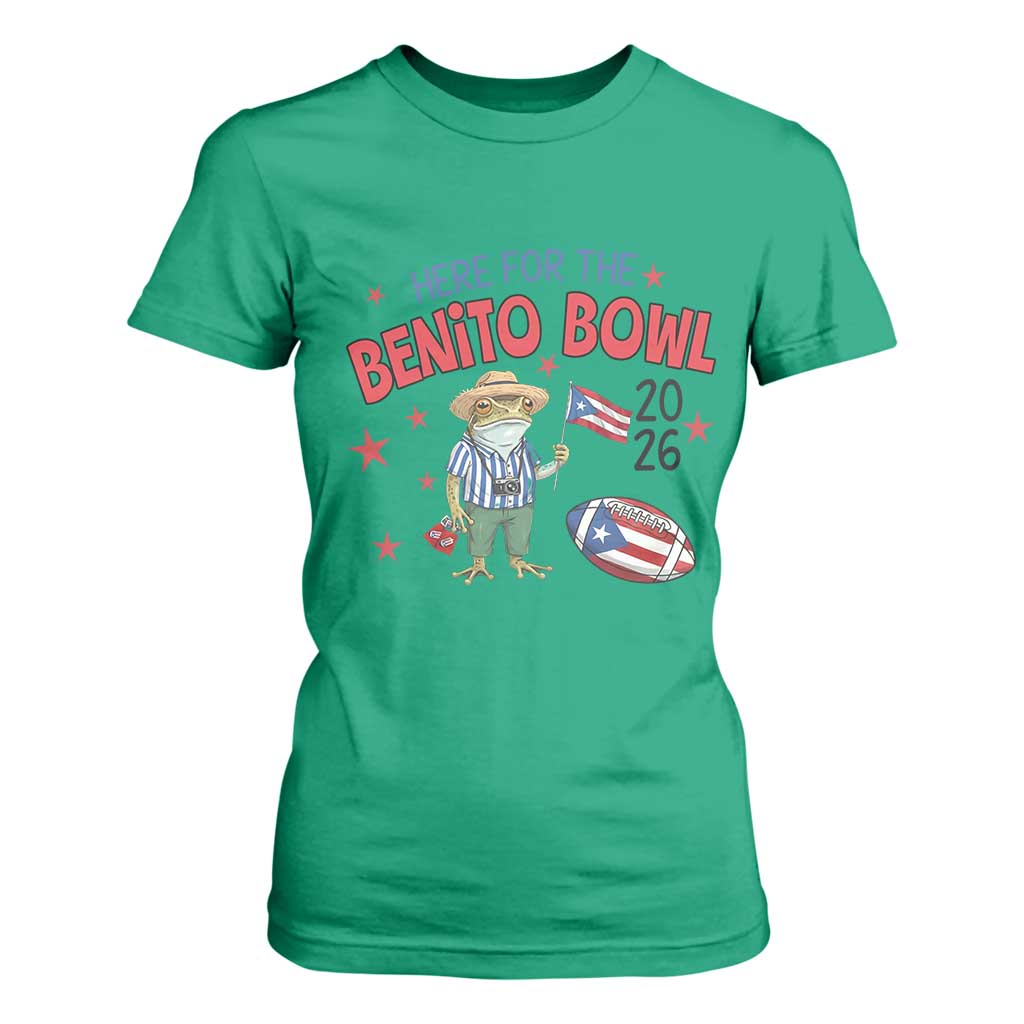 Here for the Benito Bowl 2026 Coquí Frog T Shirt For Women Puerto Rican Funny Football Music Fans TS02 Irish Green Print Your Wear