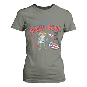 Here for the Benito Bowl 2026 Coquí Frog T Shirt For Women Puerto Rican Funny Football Music Fans TS02 Military Green Print Your Wear