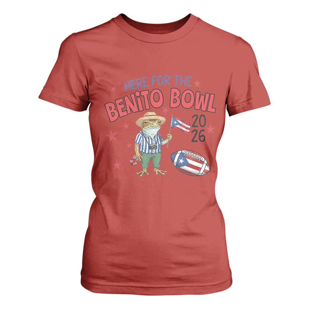 Here for the Benito Bowl 2026 Coquí Frog T Shirt For Women Puerto Rican Funny Football Music Fans TS02 Red Print Your Wear