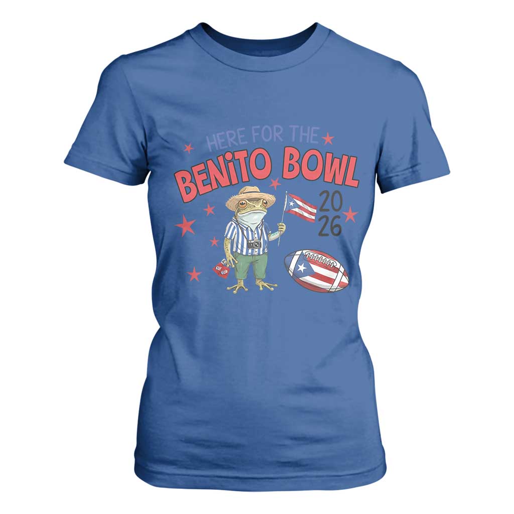 Here for the Benito Bowl 2026 Coquí Frog T Shirt For Women Puerto Rican Funny Football Music Fans TS02 Royal Blue Print Your Wear