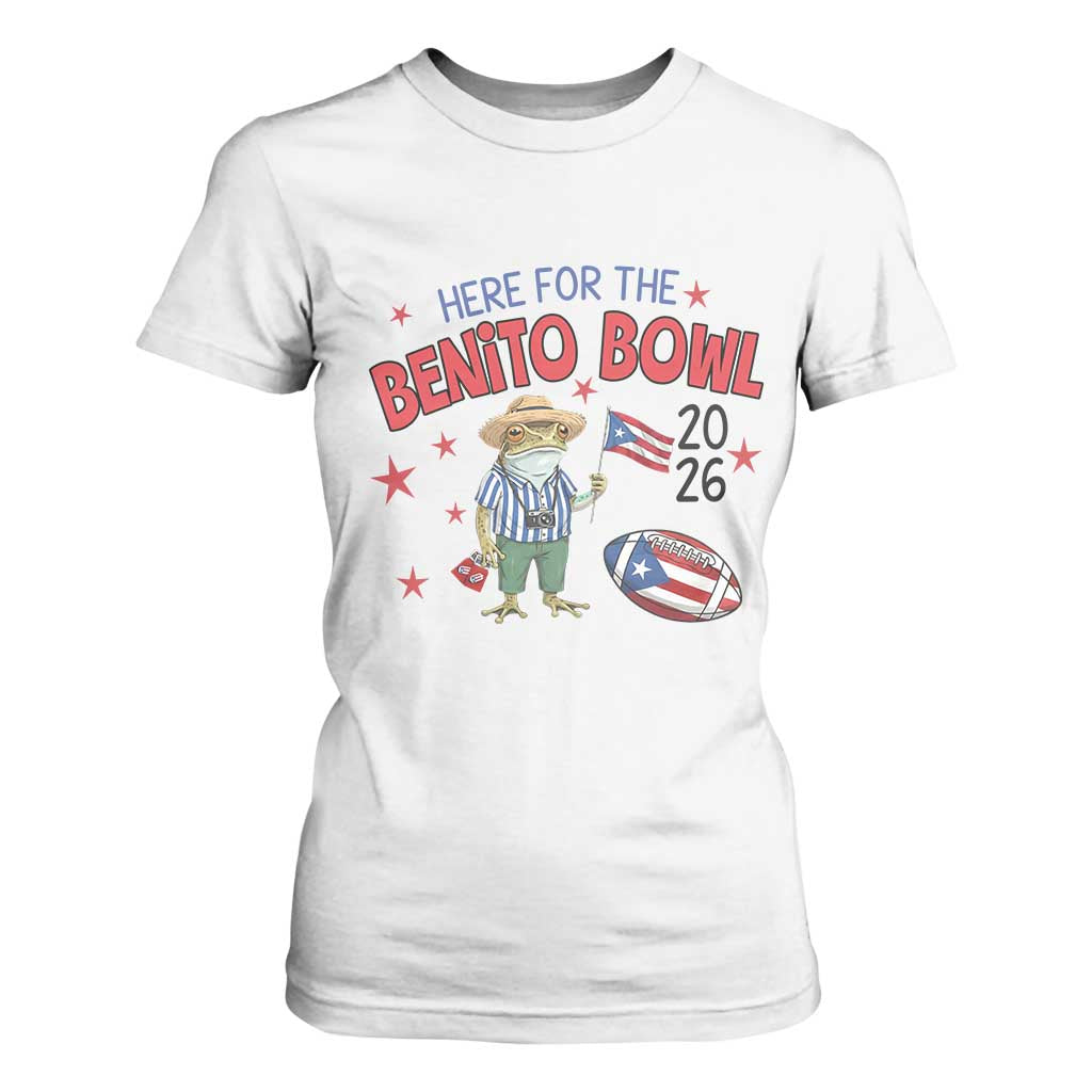 Here for the Benito Bowl 2026 Coquí Frog T Shirt For Women Puerto Rican Funny Football Music Fans TS02 White Print Your Wear