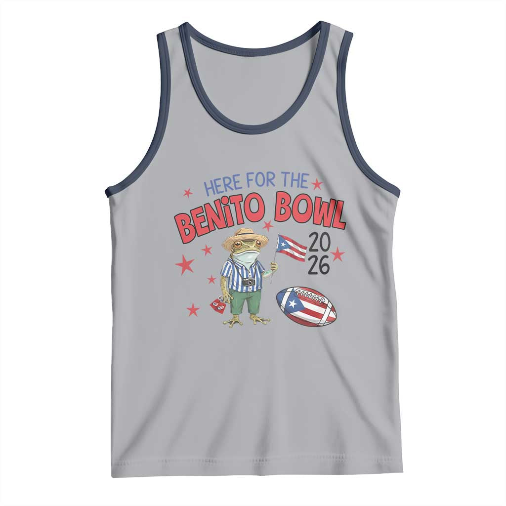 Here for the Benito Bowl 2026 Coquí Frog Tank Top Puerto Rican Funny Football Music Fans TS02 Athletic Heather Navy Print Your Wear