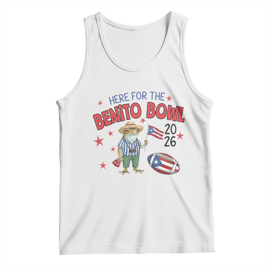 Here for the Benito Bowl 2026 Coquí Frog Tank Top Puerto Rican Funny Football Music Fans TS02 White Print Your Wear