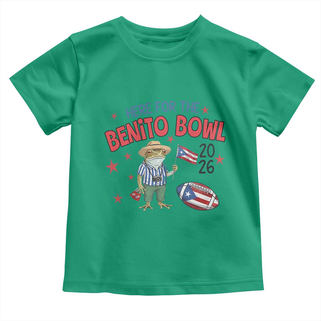 Here for the Benito Bowl 2026 Coquí Frog Toddler T Shirt Puerto Rican Funny Football Music Fans TS02 Irish Green Print Your Wear