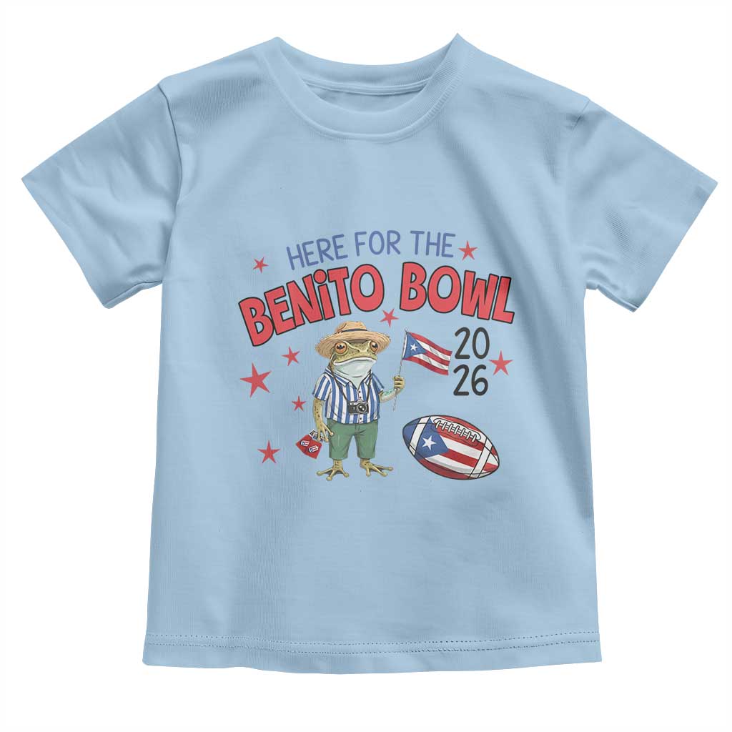 Here for the Benito Bowl 2026 Coquí Frog Toddler T Shirt Puerto Rican Funny Football Music Fans TS02 Light Blue Print Your Wear