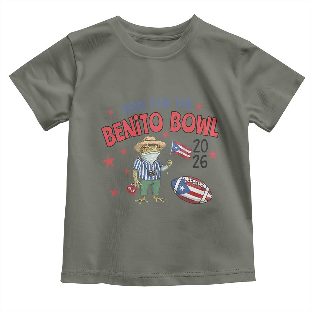 Here for the Benito Bowl 2026 Coquí Frog Toddler T Shirt Puerto Rican Funny Football Music Fans TS02 Military Green Print Your Wear