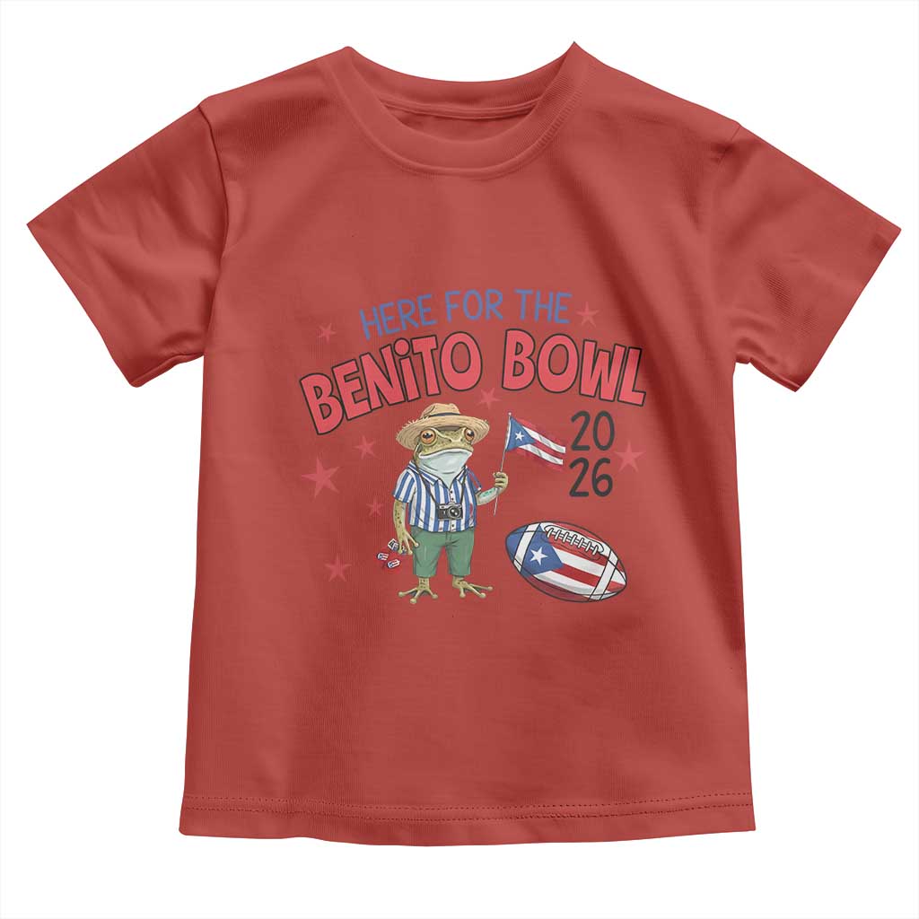 Here for the Benito Bowl 2026 Coquí Frog Toddler T Shirt Puerto Rican Funny Football Music Fans TS02 Red Print Your Wear