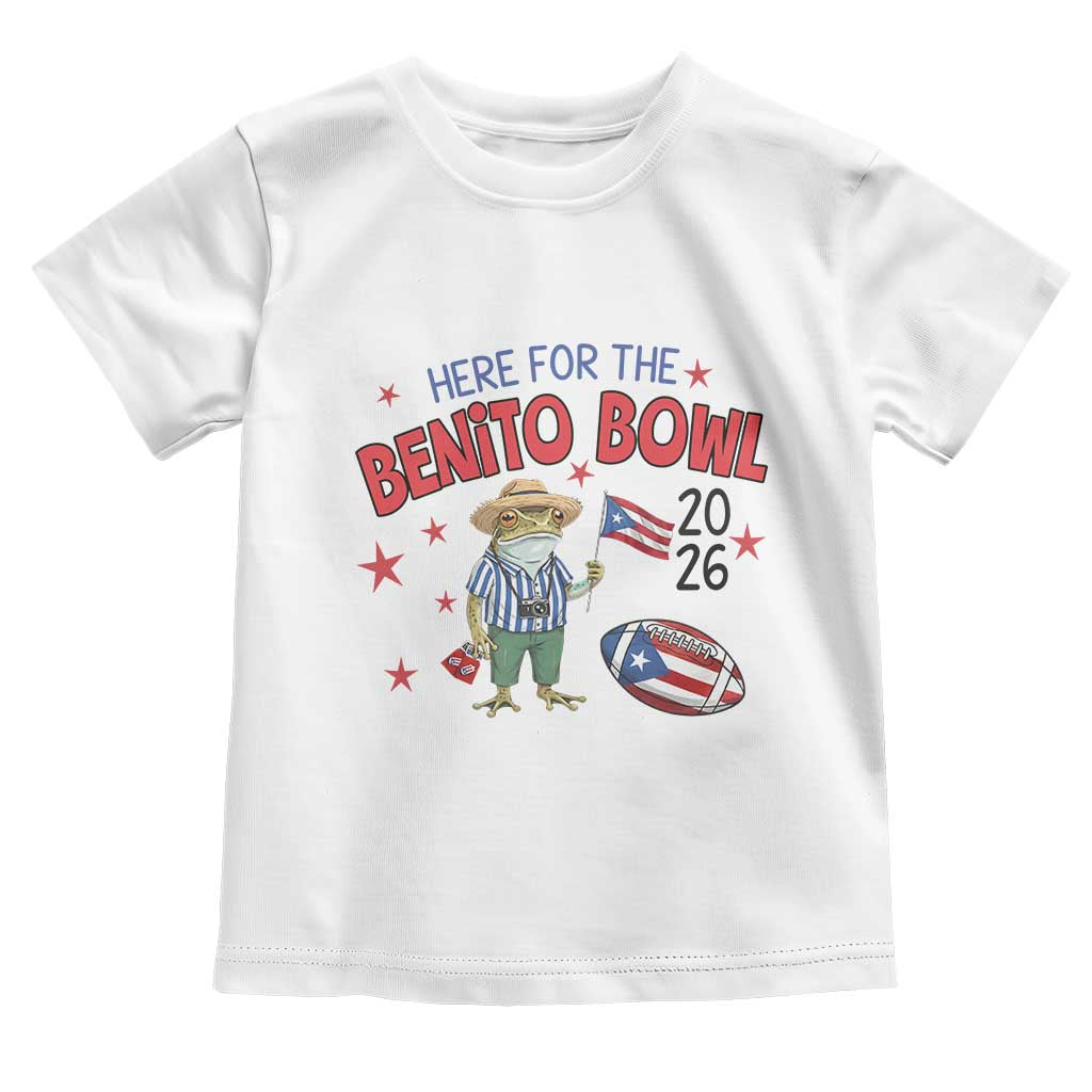 Here for the Benito Bowl 2026 Coquí Frog Toddler T Shirt Puerto Rican Funny Football Music Fans TS02 White Print Your Wear