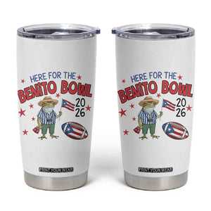 Here for the Benito Bowl 2026 Coquí Frog Tumbler Cup Puerto Rican Funny Football Music Fans TS02 White Print Your Wear