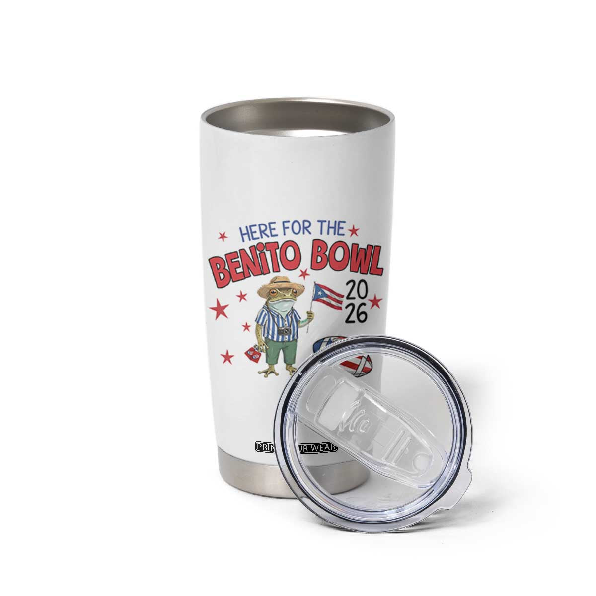 Here for the Benito Bowl 2026 Coquí Frog Tumbler Cup Puerto Rican Funny Football Music Fans TS02 Print Your Wear