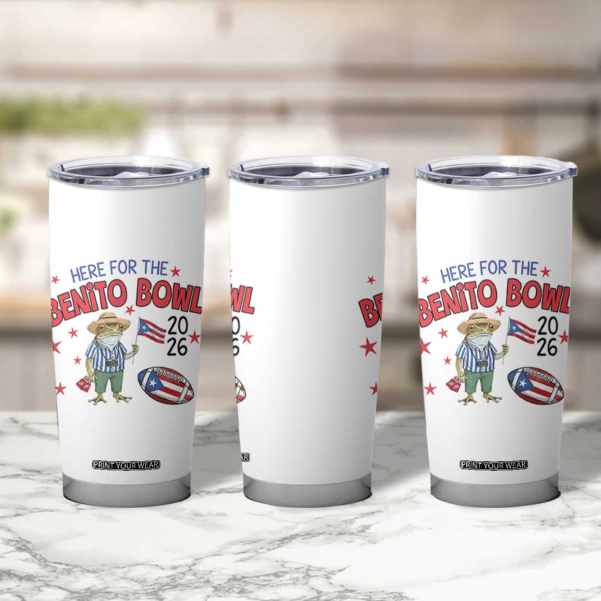 Here for the Benito Bowl 2026 Coquí Frog Tumbler Cup Puerto Rican Funny Football Music Fans TS02 Print Your Wear