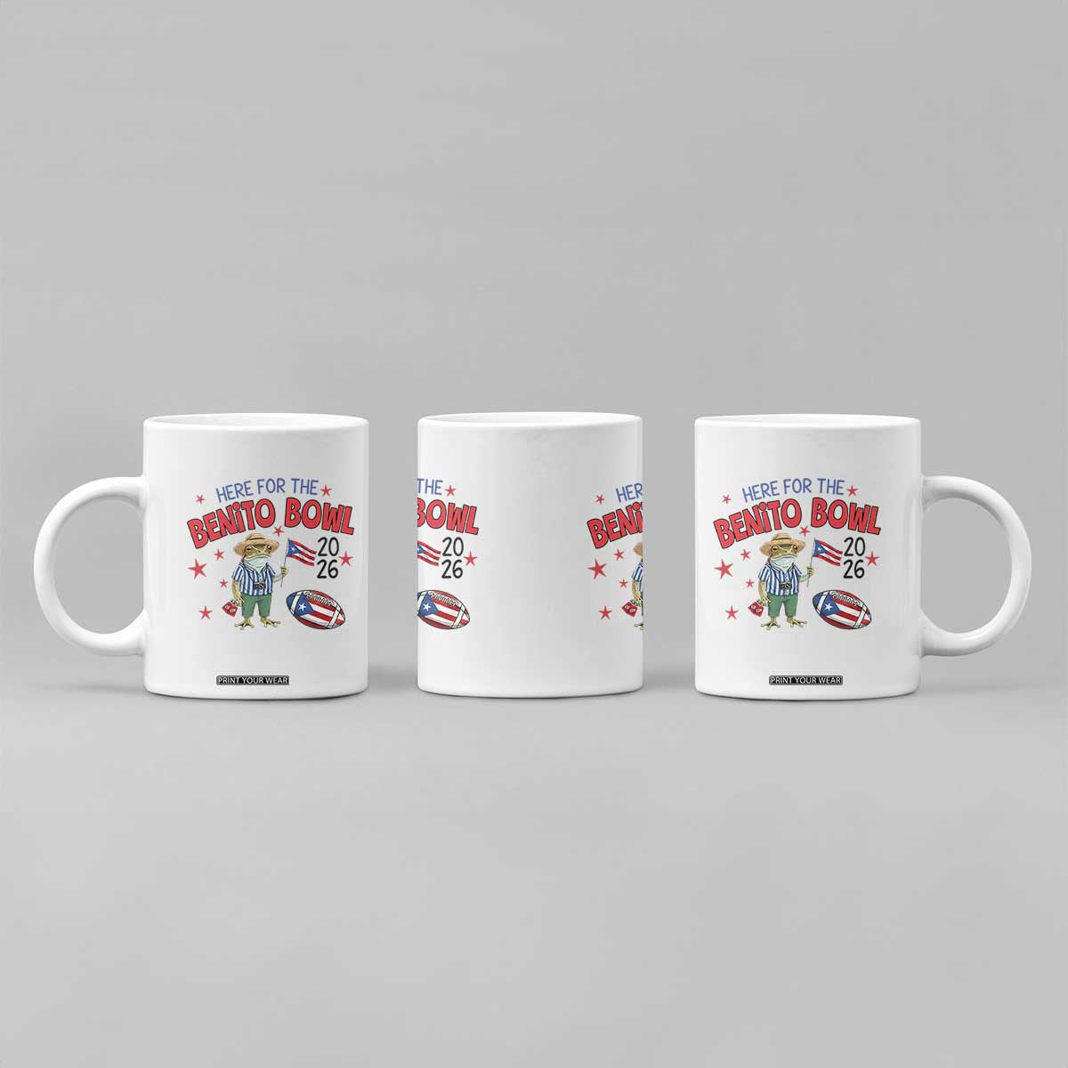 Here for the Benito Bowl 2026 Coquí Frog Coffee Mug Puerto Rican Funny Football Music Fans TS02 Print Your Wear