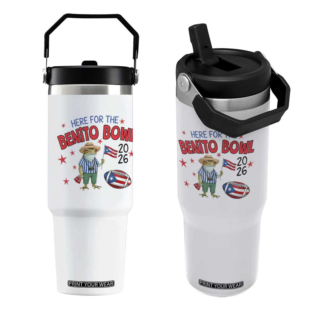 Here for the Benito Bowl 2026 Coquí Frog Flip Straw Tumbler Puerto Rican Funny Football Music Fans TS02 One Size: 30 oz White Print Your Wear